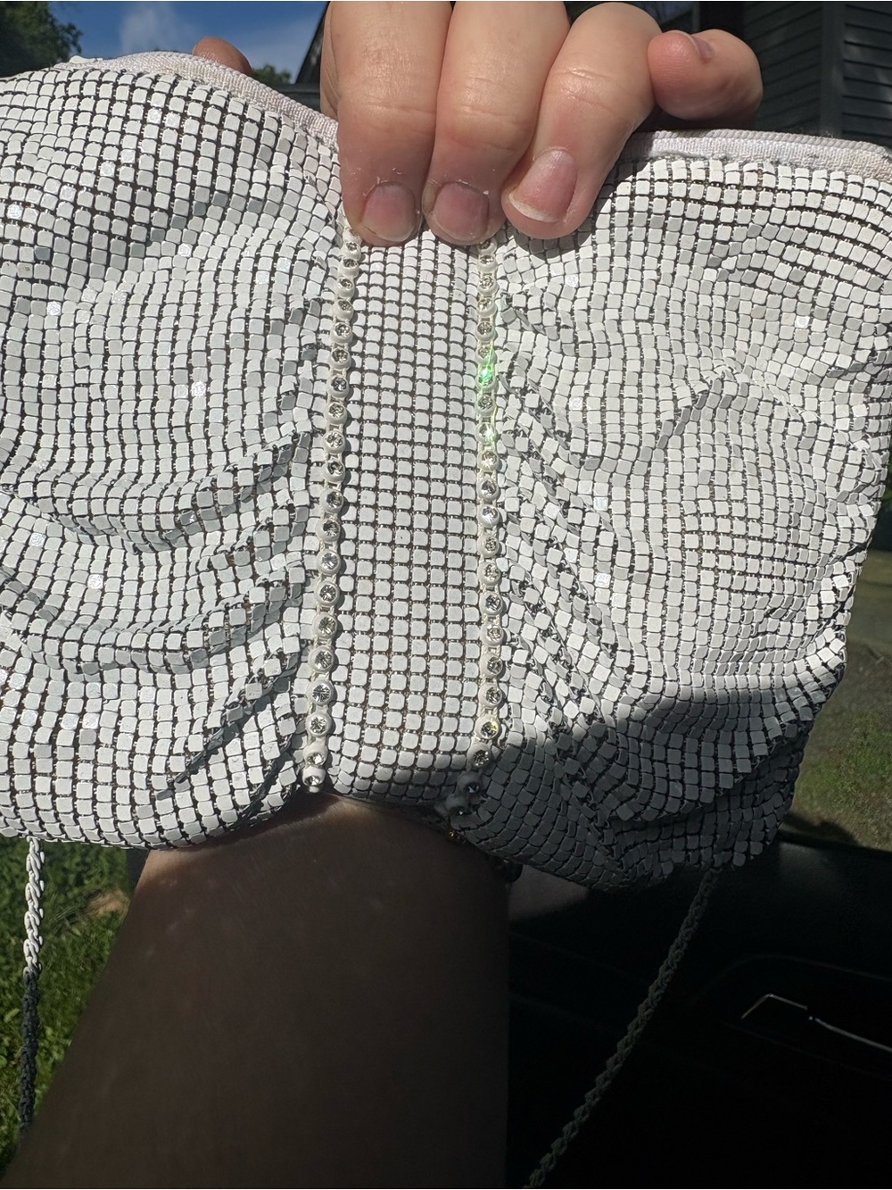 Mesh vintage bag white with chain